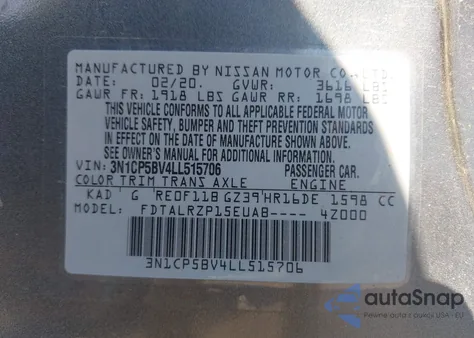 2020 Nissan Kicks S Xtronic Cvt z USA, uszkodzony, nr VIN 3N1CP5BV4LL515706